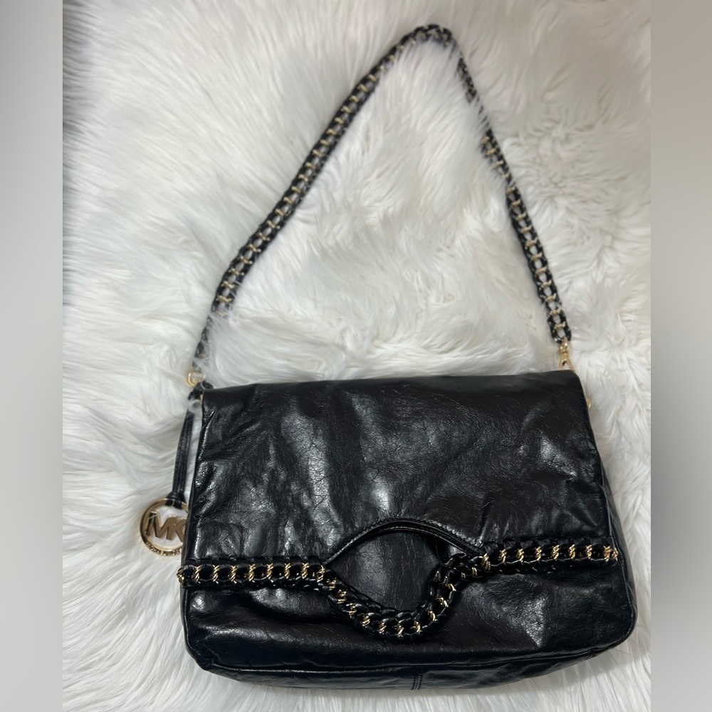 Black Leather Chain Shoulder Bag.             Michael Kors Gold Chain ✨brand new